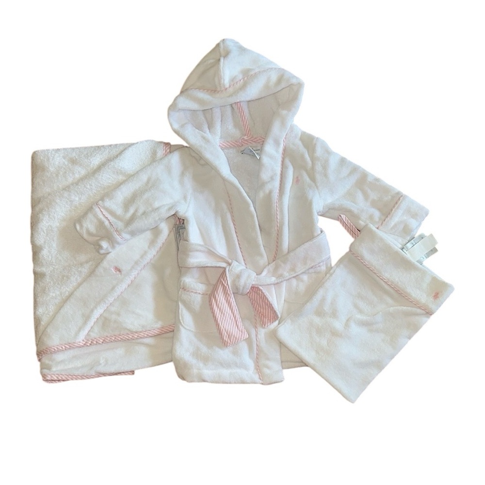 NWOT Ralph Lauren Kids White and Pink 3pc Matching Robe Set, includes box - Picture 2 of 16